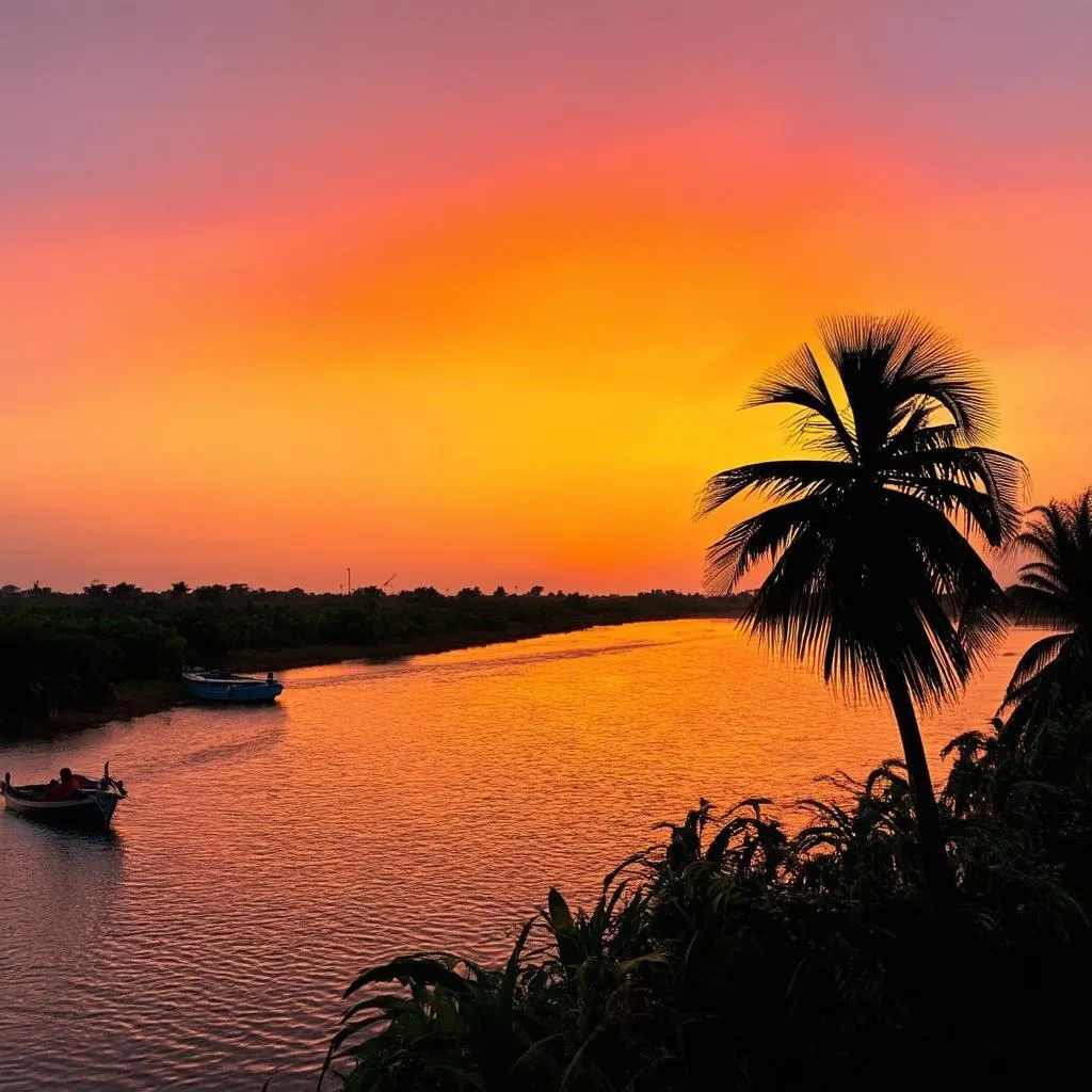 Sunset over a river delta